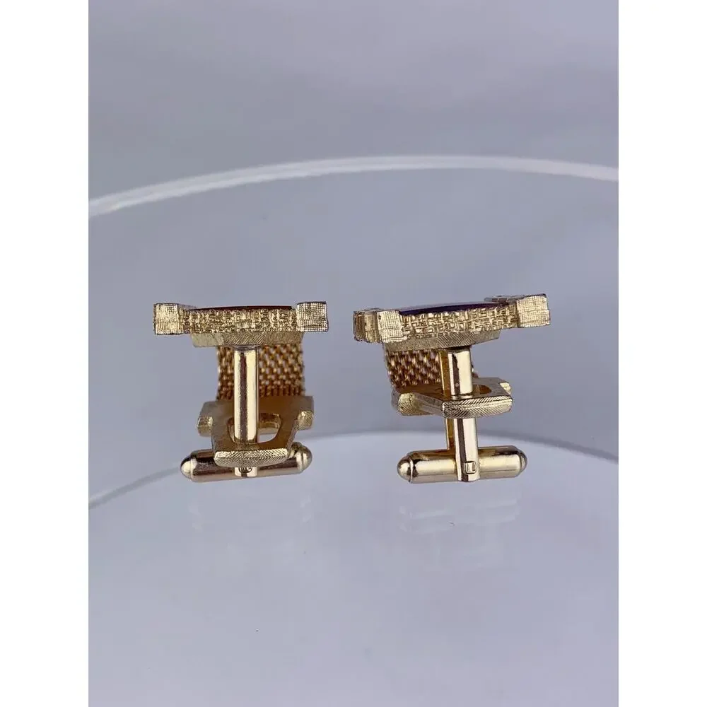 Tigers Eye Mesh Wrap Gold Tone Cufflinks Squares Modernist Retro